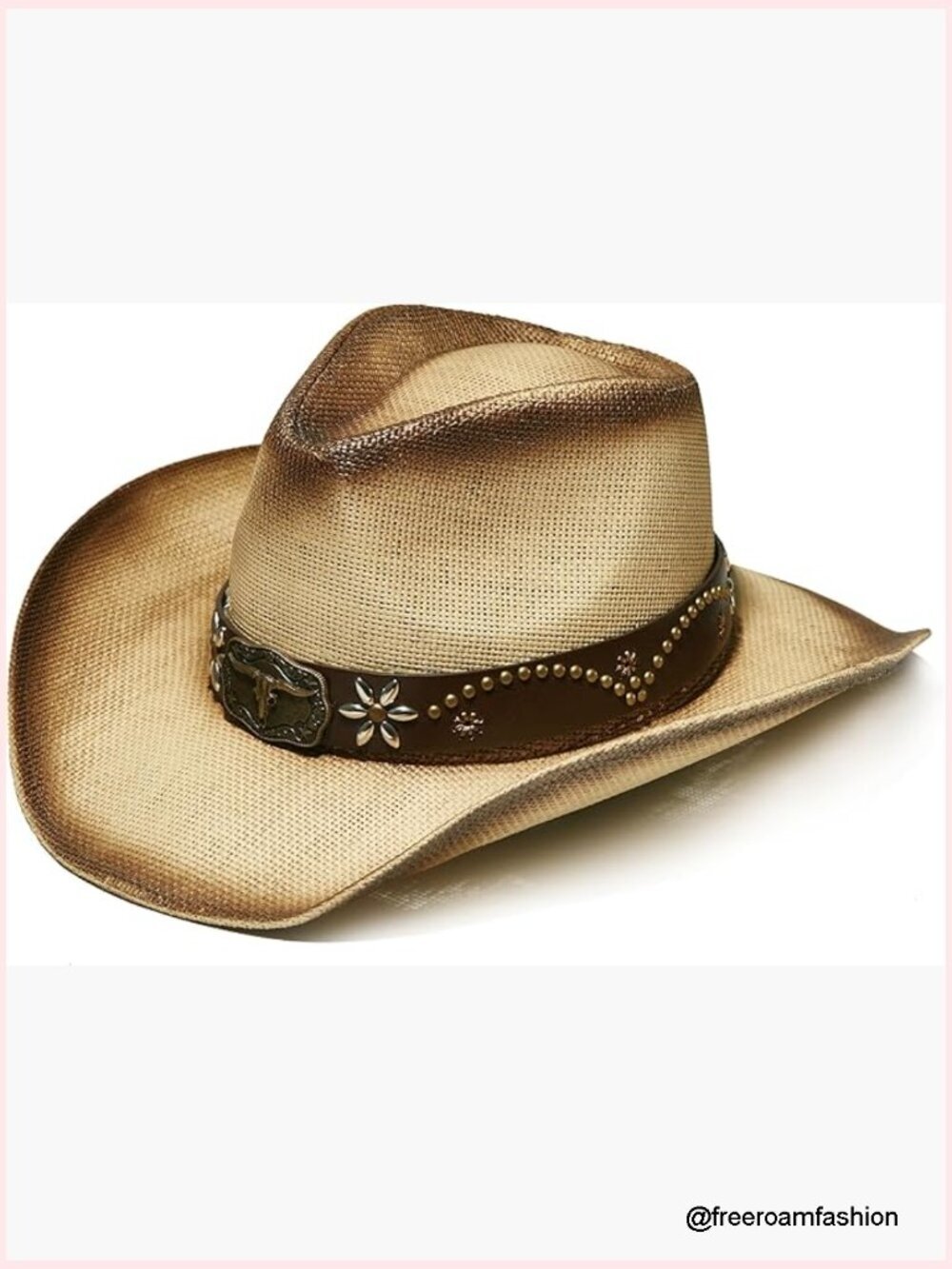 Unisex Wide Brim Raffia Cowboy Hat with Decorative Band Sun Hat